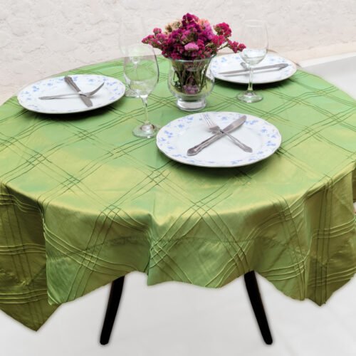 Mantel Cuadrado Verde Limón con Diseño Romboidal, 140 x 140 cm, Acabado Brillante Tornasol